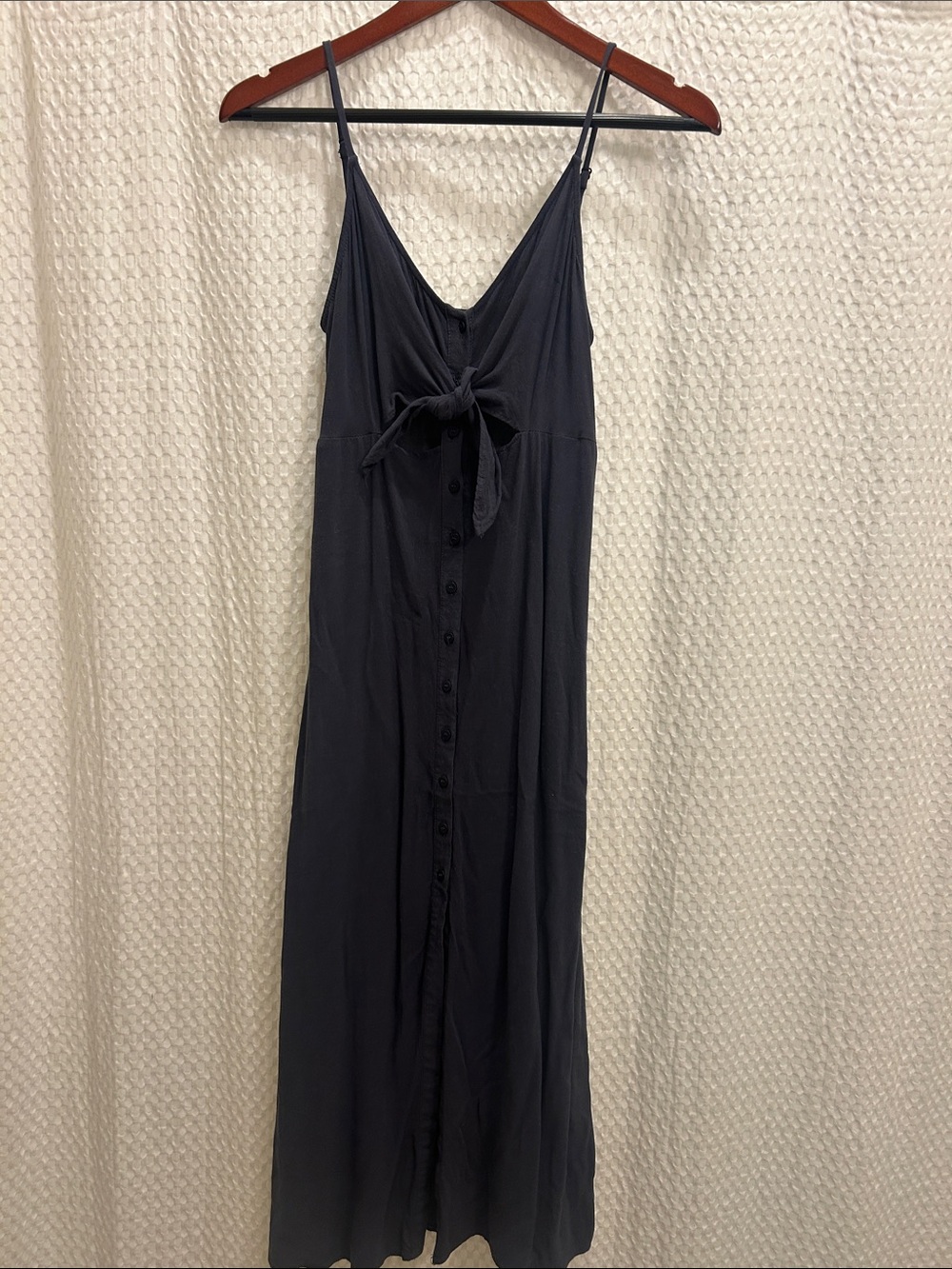 Topshop Black Midi Tie-Front Button Dress
